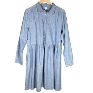 J. Crew Chambray Denim Shirt Dress Long Sleeve Button‎ Front Tiered Womens Sz 18